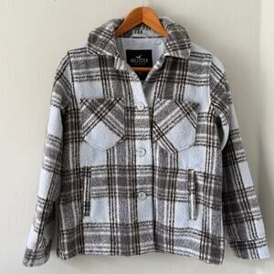 Hollister Blue Plaid Shacket size XS Oversized Cozy